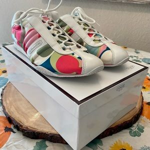 Coach sneakers, size 10M. Cute retro multicolor on white. Kept in original box!